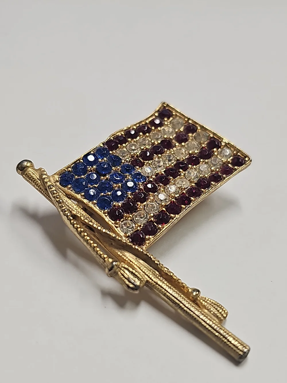 Gold-tone American Flag Pin With Red White & Blue Crystals